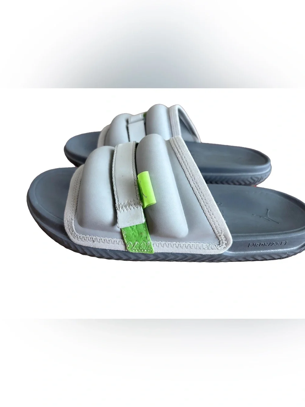 Nike Jordan Super Play Slide Silver Flint Grey Green Bean Sz 12 Puffy DM1683-030